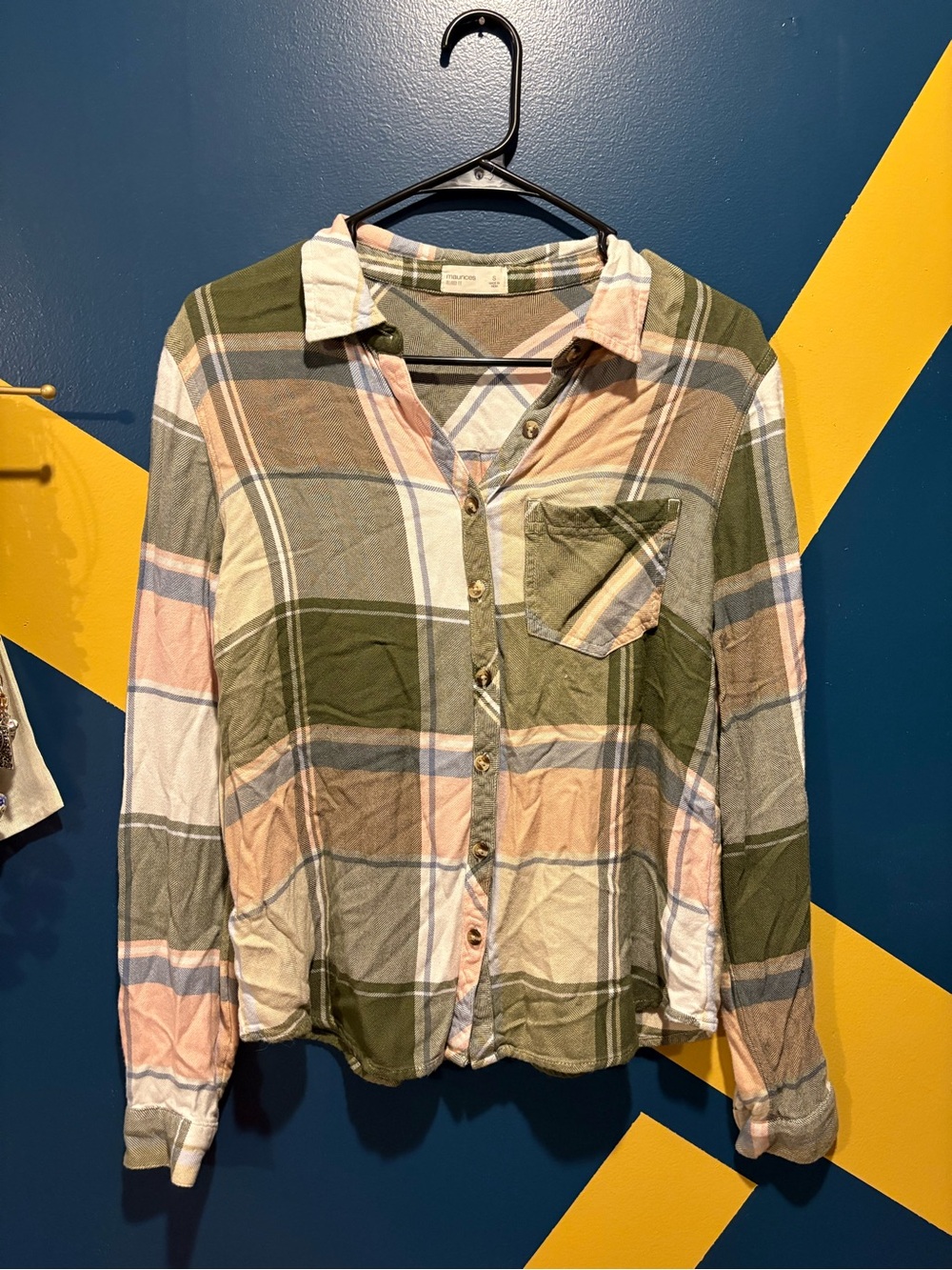 Maurices Olive Plaid Lightweight Flannel Button Down Shirt NWOT